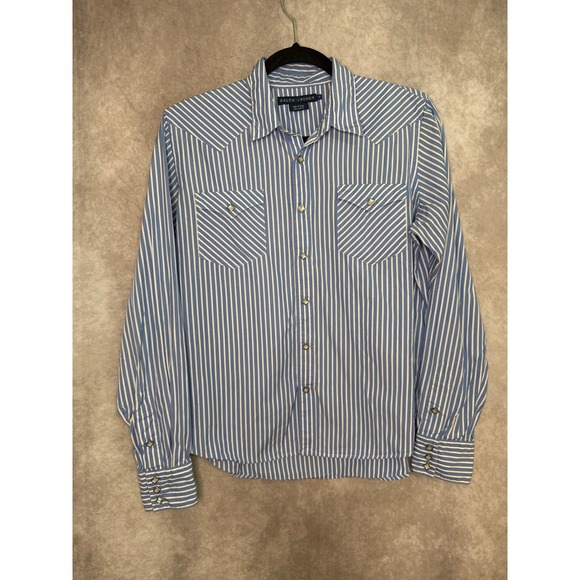 Y2K Ralph Lauren Cowgirl Pearl Snap Shirt Striped Western Preppy Women's Sz 12 - Picture 1 of 6
